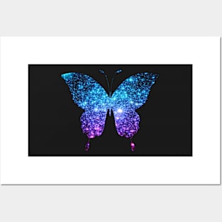 Teal and Purple Ombre Faux Glitter Butterfly Posters and Art